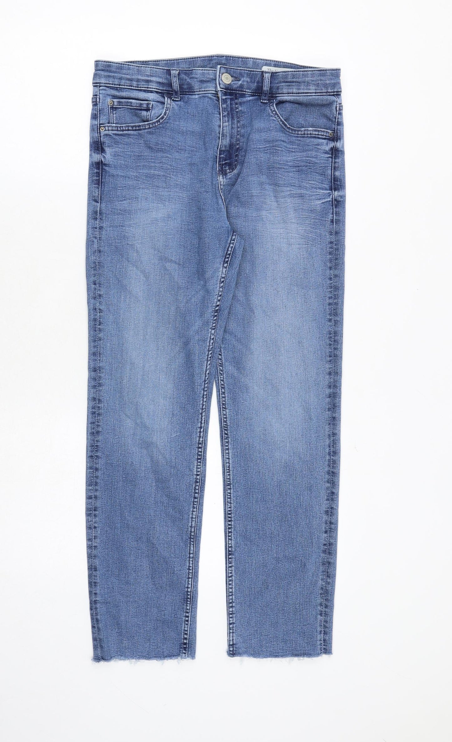 Marks and Spencer Womens Blue Cotton Straight Jeans Size 12 Regular Zip