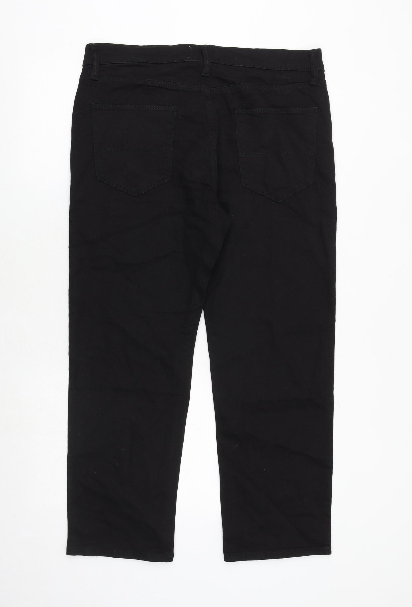 Marks and Spencer Mens Black Cotton Straight Jeans Size 34 in Regular Zip