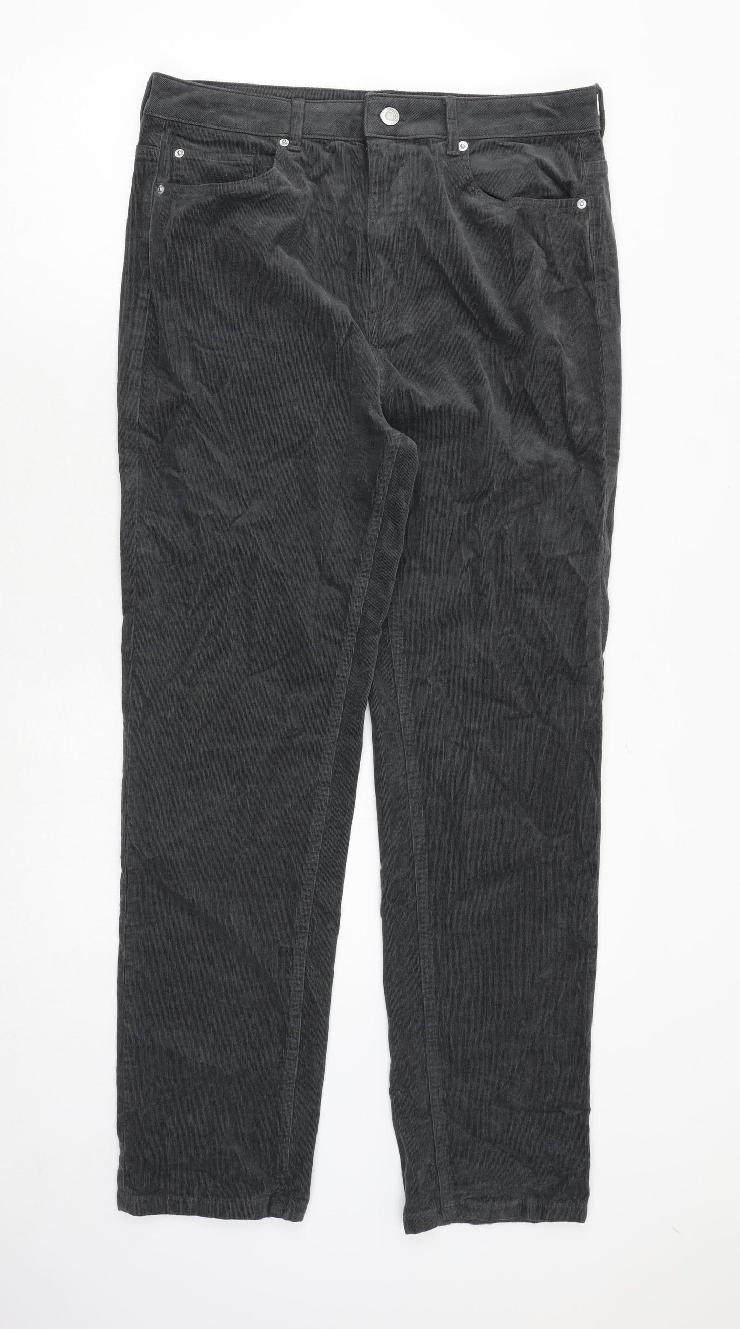 Marks and Spencer Womens Grey Cotton Trousers Size 16 Regular Zip