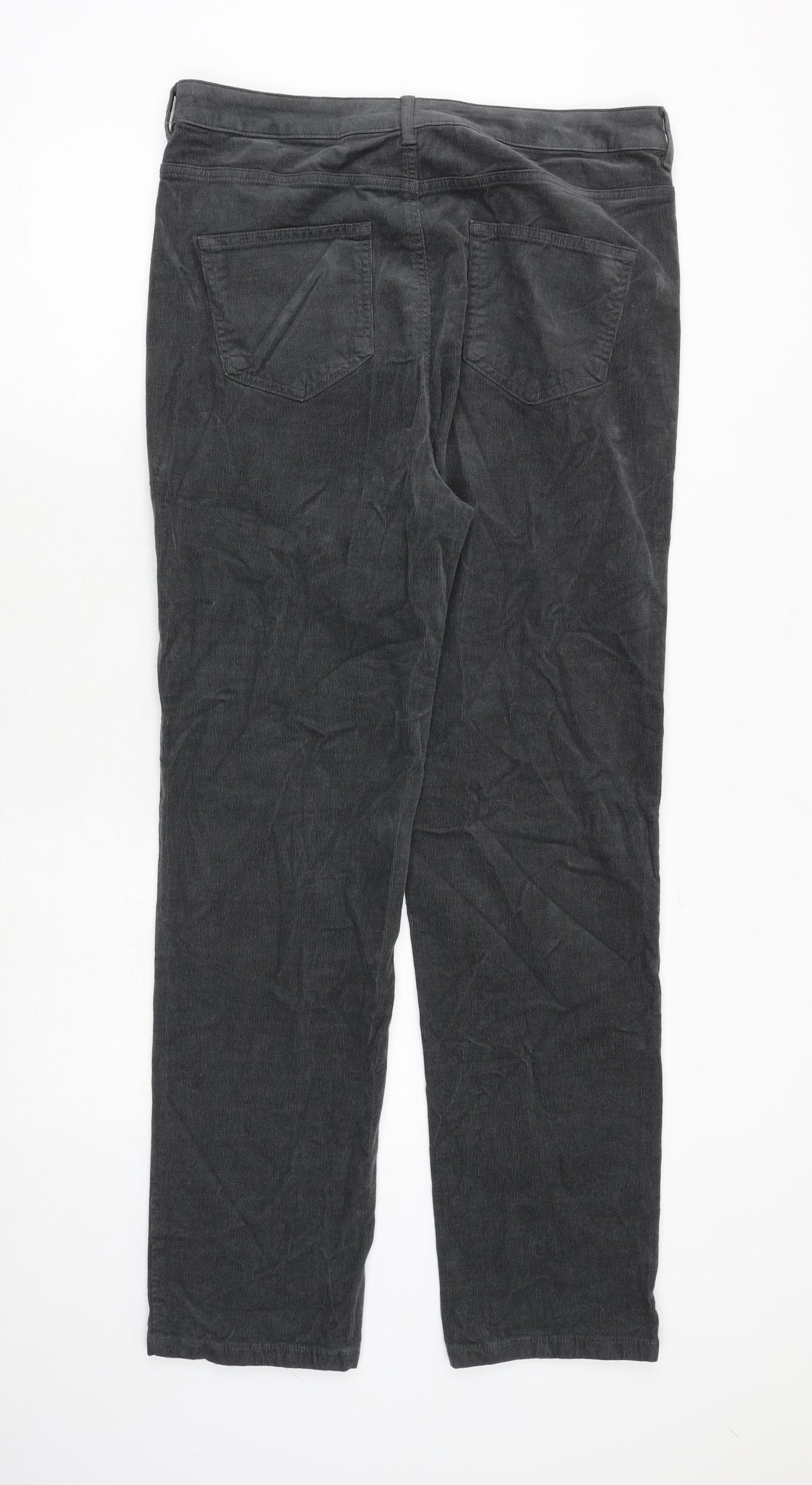 Marks and Spencer Womens Grey Cotton Trousers Size 16 Regular Zip