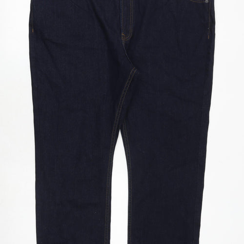 Marks and Spencer Mens Blue Cotton Straight Jeans Size 46 in Regular Zip
