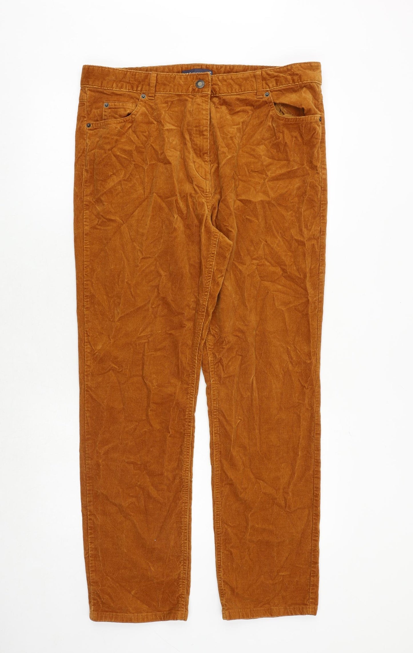 Marks and Spencer Womens Orange Cotton Trousers Size 16 Regular Zip