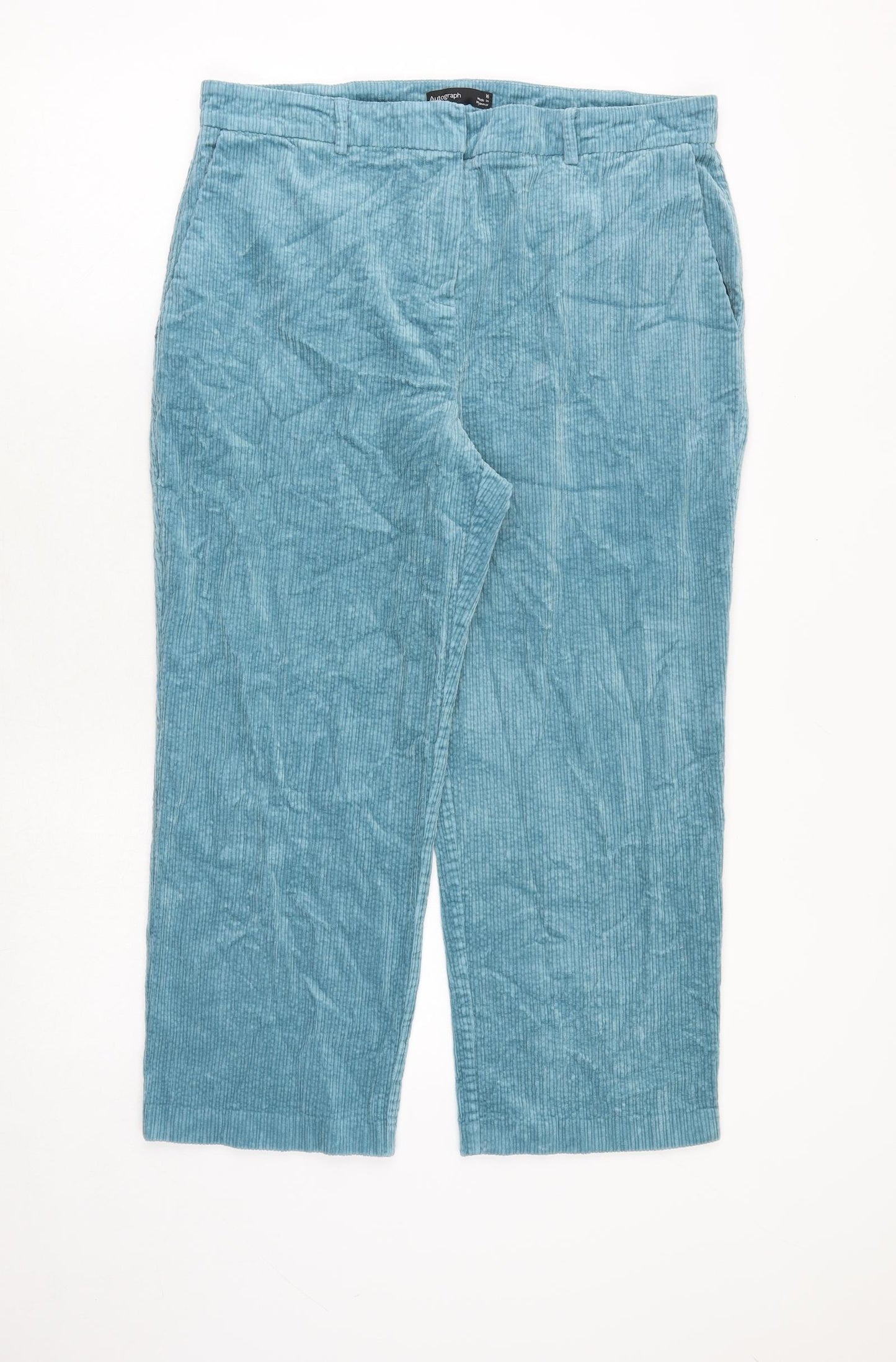Autograph Womens Blue Cotton Trousers Size 16 Regular Zip