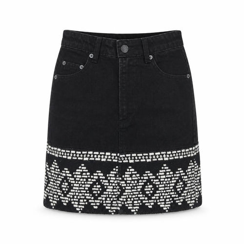 Stradivarius Womens Black Geometric Cotton A-Line Skirt Size 6 Zip
