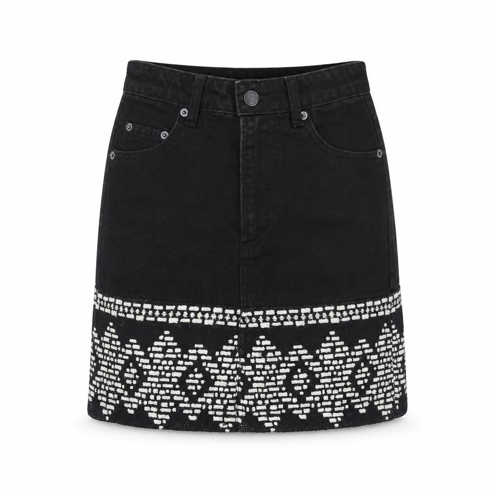 Stradivarius Womens Black Geometric Cotton A-Line Skirt Size 6 Zip