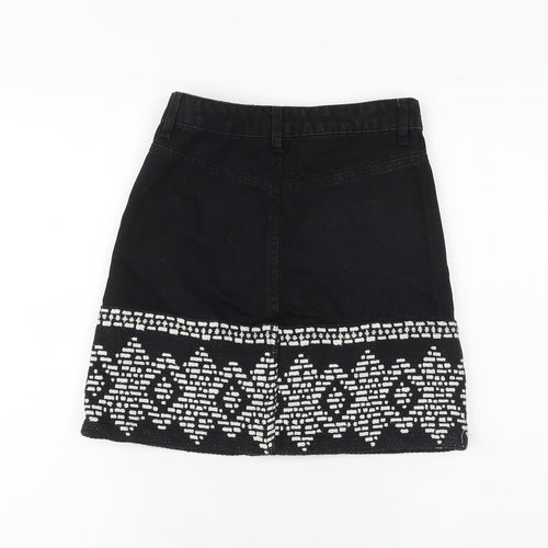 Stradivarius Womens Black Geometric Cotton A-Line Skirt Size 6 Zip