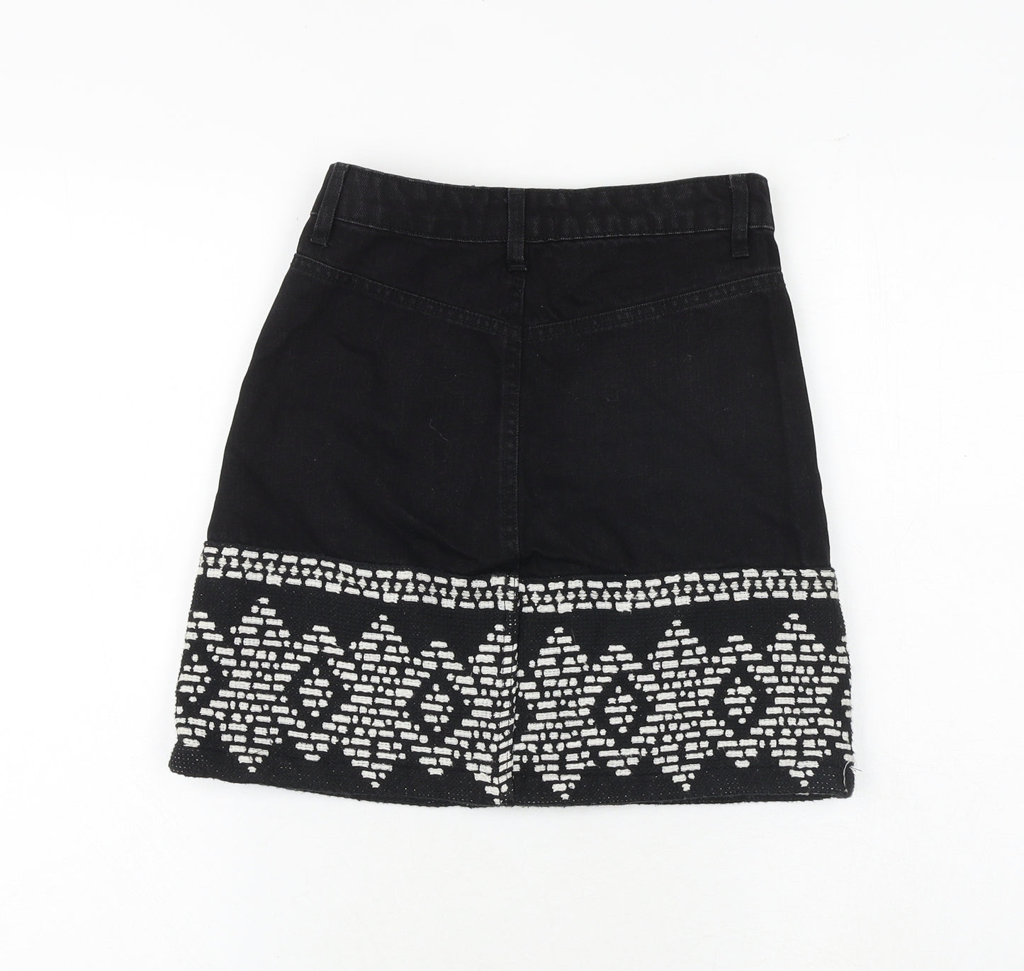 Stradivarius Womens Black Geometric Cotton A-Line Skirt Size 6 Zip