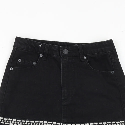 Stradivarius Womens Black Geometric Cotton A-Line Skirt Size 6 Zip