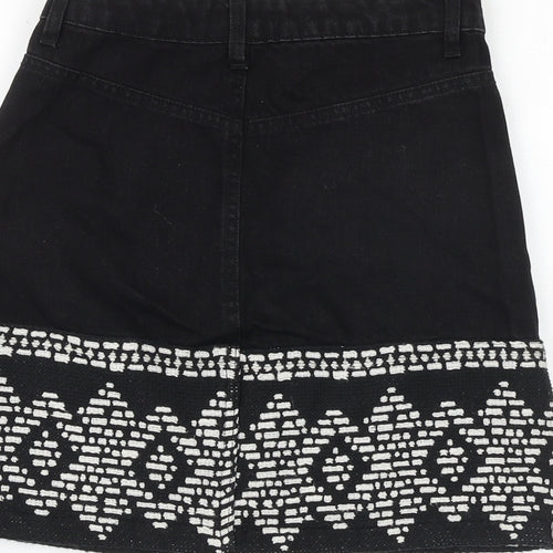 Stradivarius Womens Black Geometric Cotton A-Line Skirt Size 6 Zip