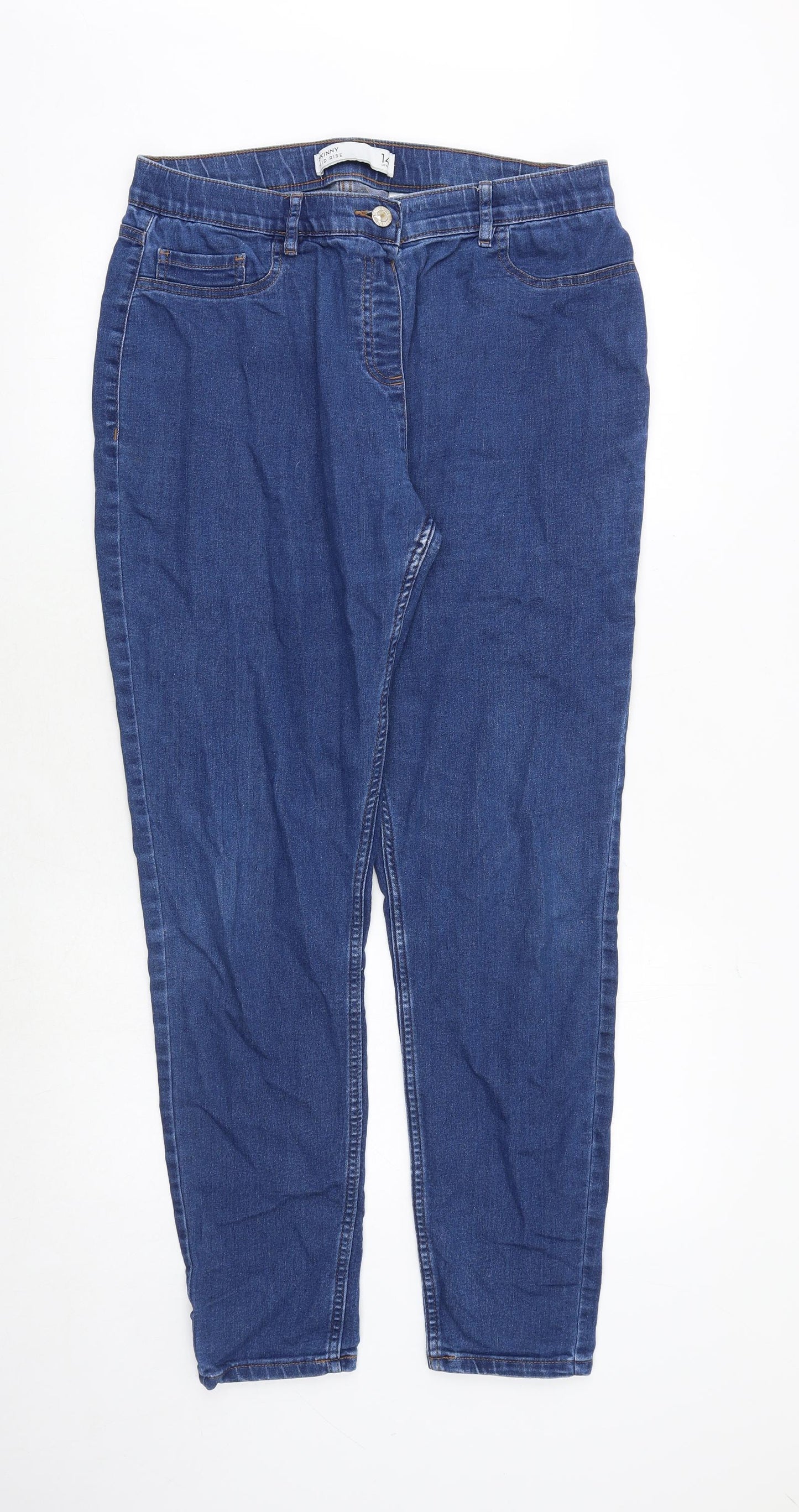 NEXT Womens Blue Cotton Skinny Jeans Size 14 Regular Button