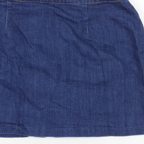 H&M Womens Blue Cotton A-Line Skirt Size 6 Zip