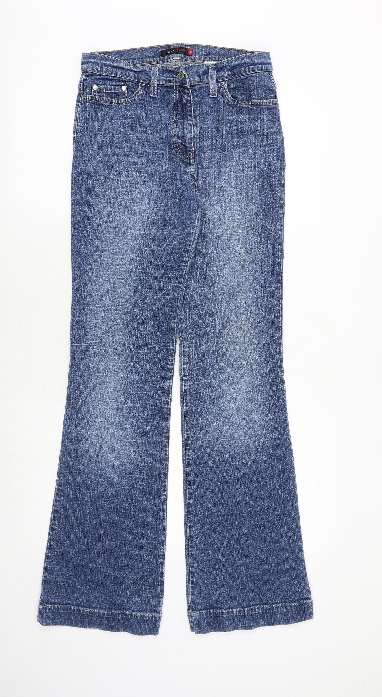 NEXT Womens Blue Cotton Bootcut Jeans Size 12 Regular Zip
