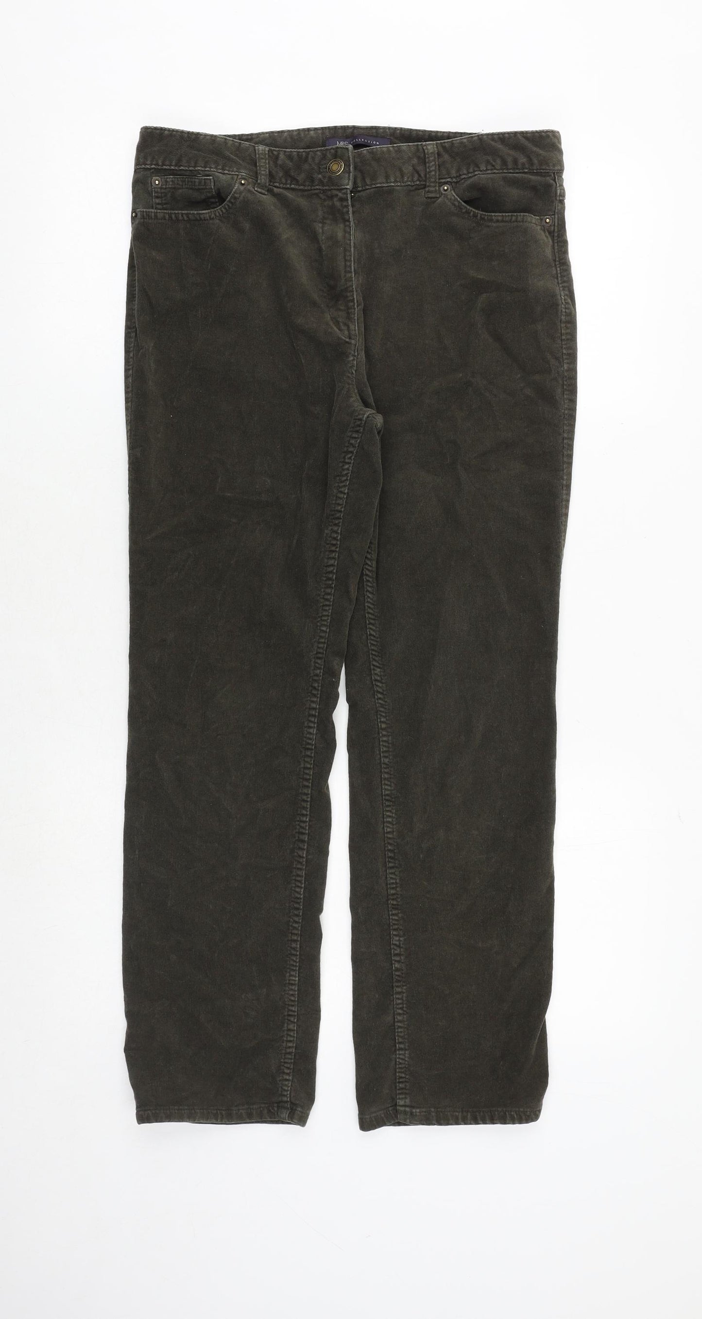 Marks and Spencer Womens Green Cotton Trousers Size 12 Regular Zip