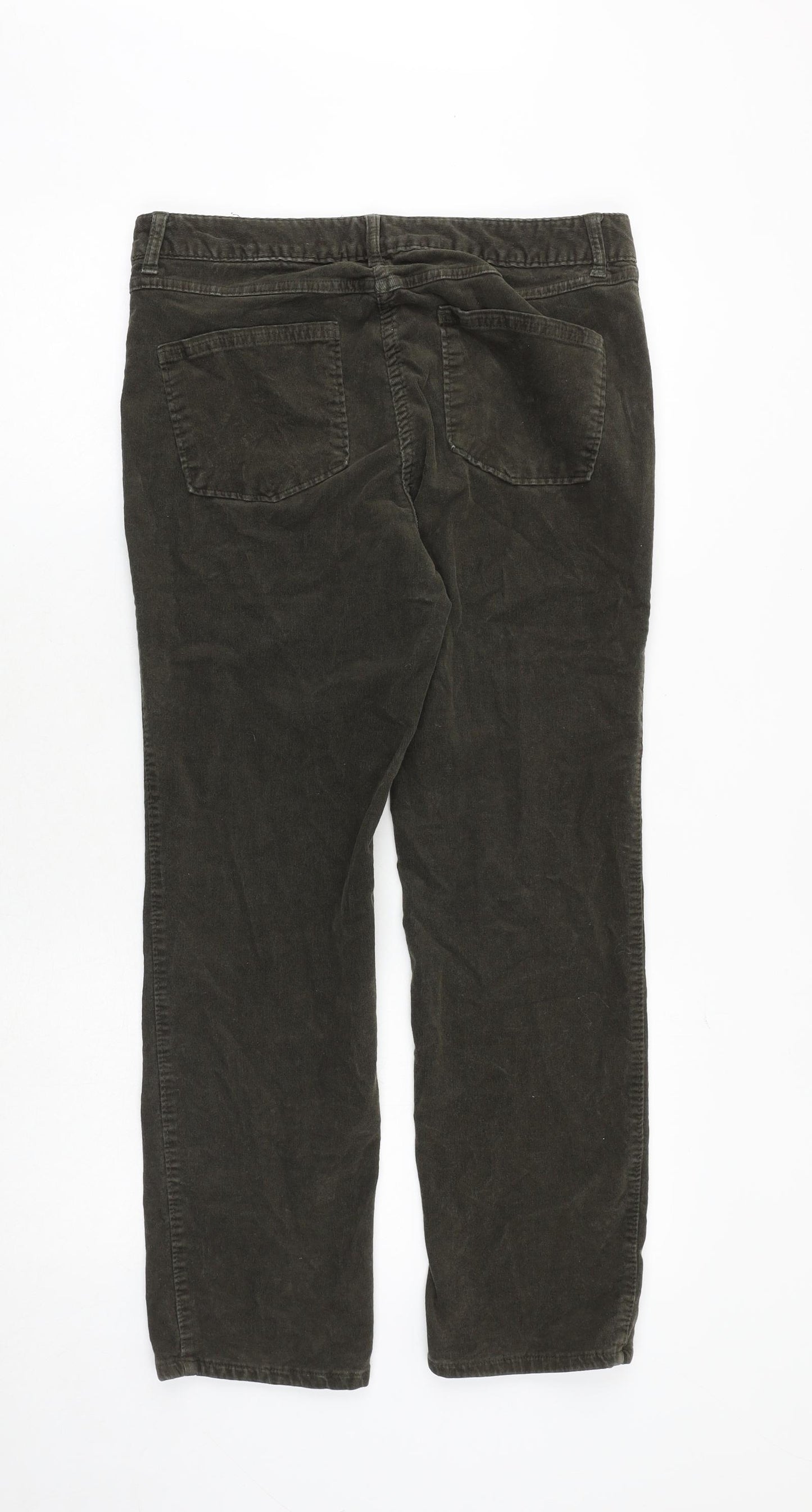 Marks and Spencer Womens Green Cotton Trousers Size 12 Regular Zip