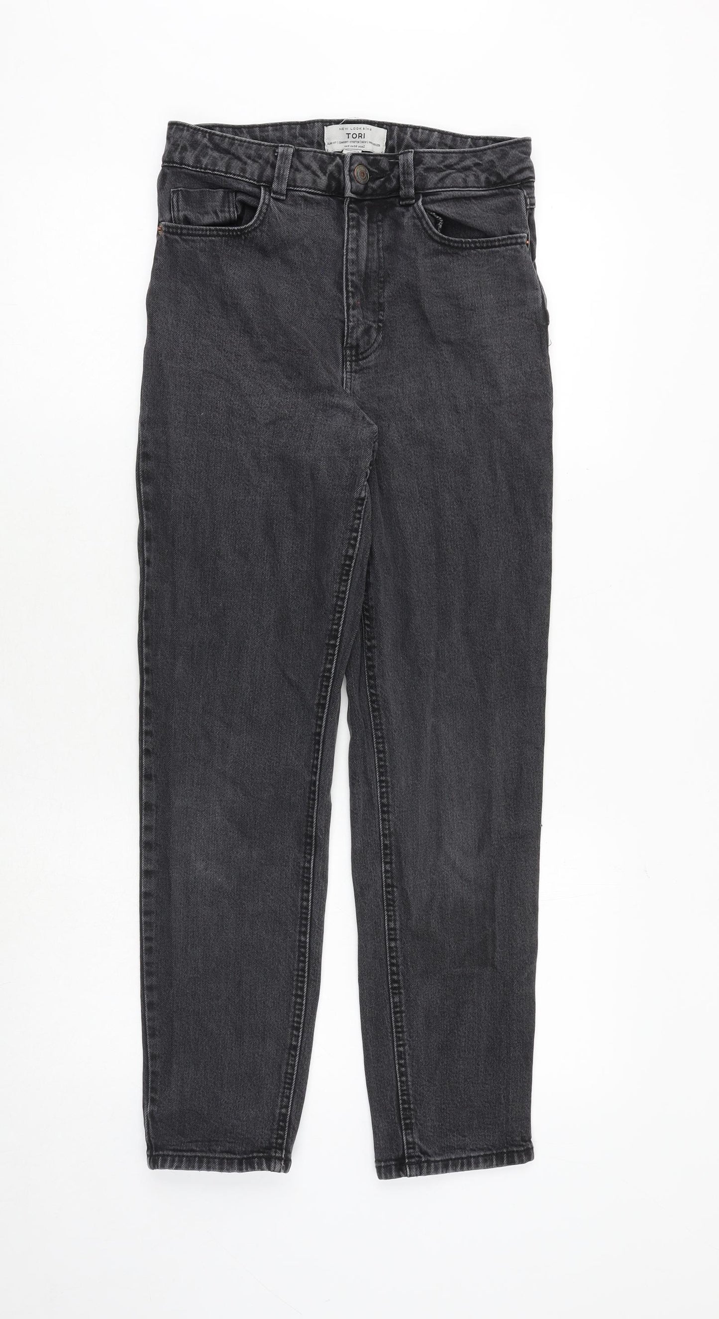 New Look Womens Grey Cotton Straight Jeans Size 6 Regular Zip