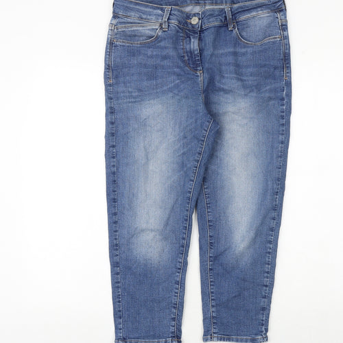 Marks and Spencer Womens Blue Cotton Cropped Jeans Size 14 Regular Zip