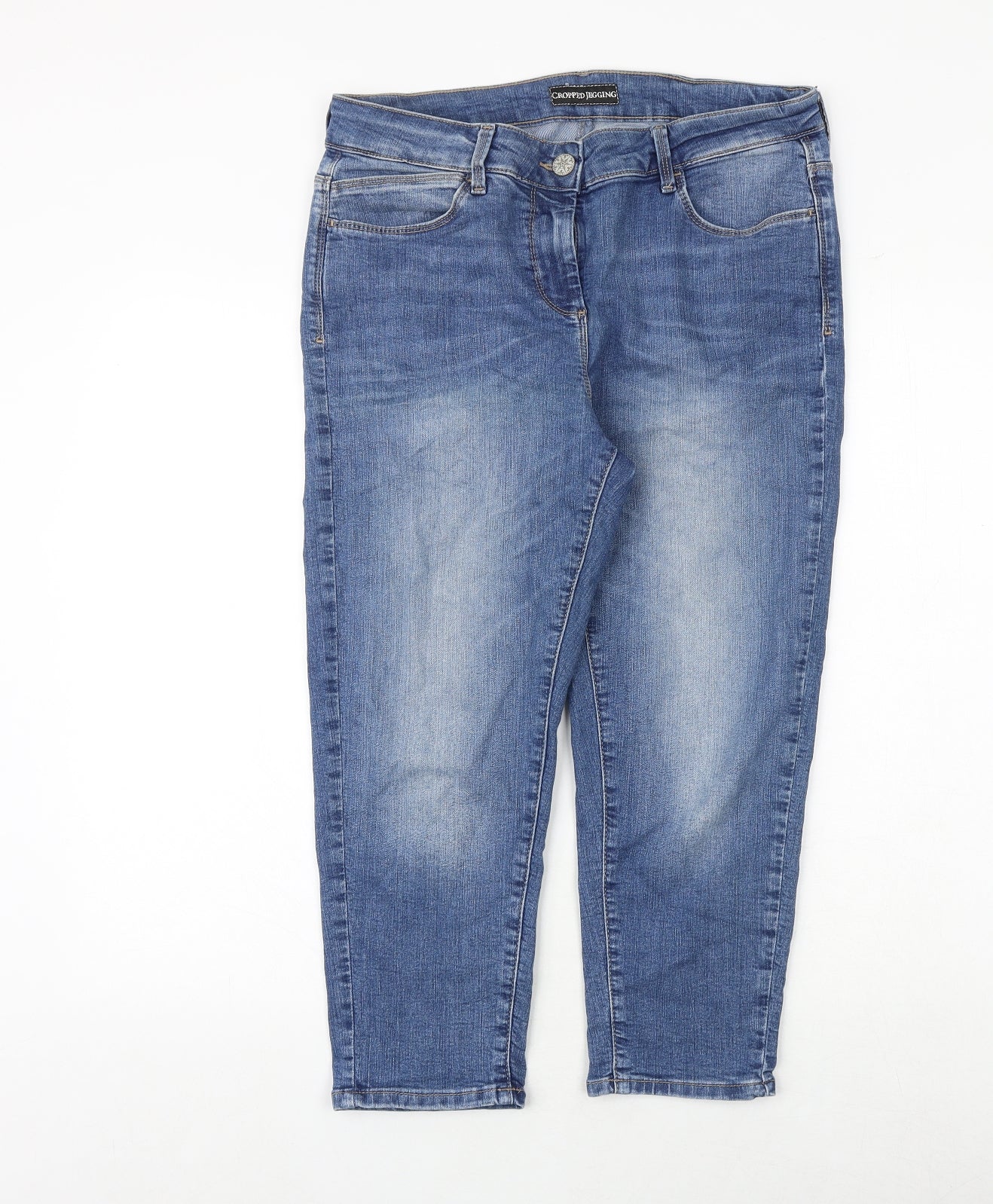 Marks and Spencer Womens Blue Cotton Cropped Jeans Size 14 Regular Zip