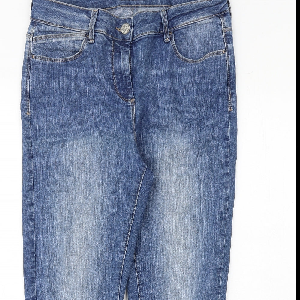 Marks and Spencer Womens Blue Cotton Cropped Jeans Size 14 Regular Zip