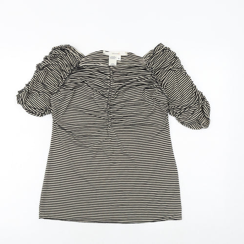 Studio M Womens Black Striped Viscose Basic Blouse Size M Square Neck
