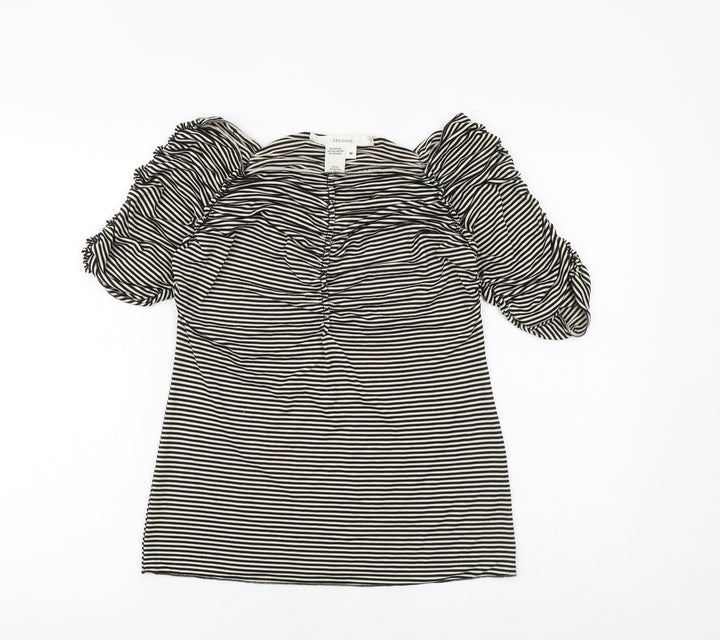 Studio M Womens Black Striped Viscose Basic Blouse Size M Square Neck