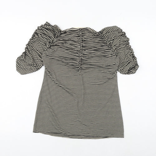 Studio M Womens Black Striped Viscose Basic Blouse Size M Square Neck