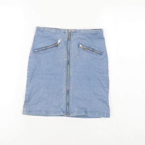 Mystery Jane Womens Blue Polyester A-Line Skirt Size S Zip