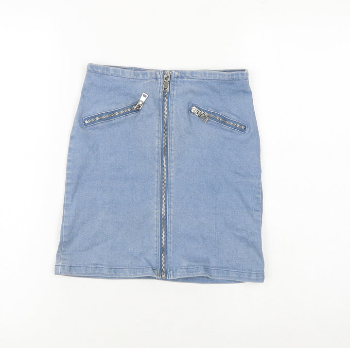 Mystery Jane Womens Blue Polyester A-Line Skirt Size S Zip