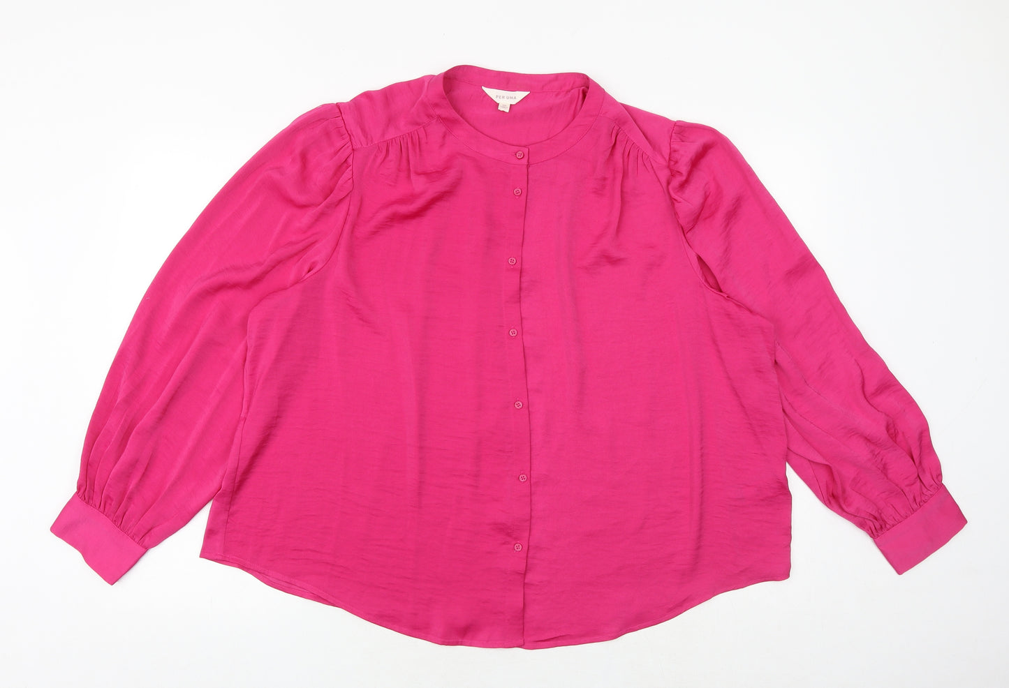 Marks and Spencer Womens Pink Polyester Basic Button-Up Size 20 V-Neck