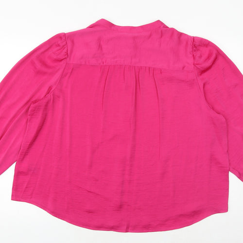 Marks and Spencer Womens Pink Polyester Basic Button-Up Size 20 V-Neck