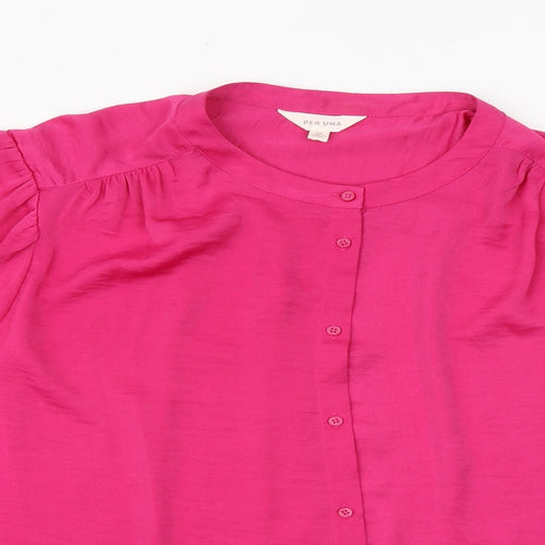 Marks and Spencer Womens Pink Polyester Basic Button-Up Size 20 V-Neck
