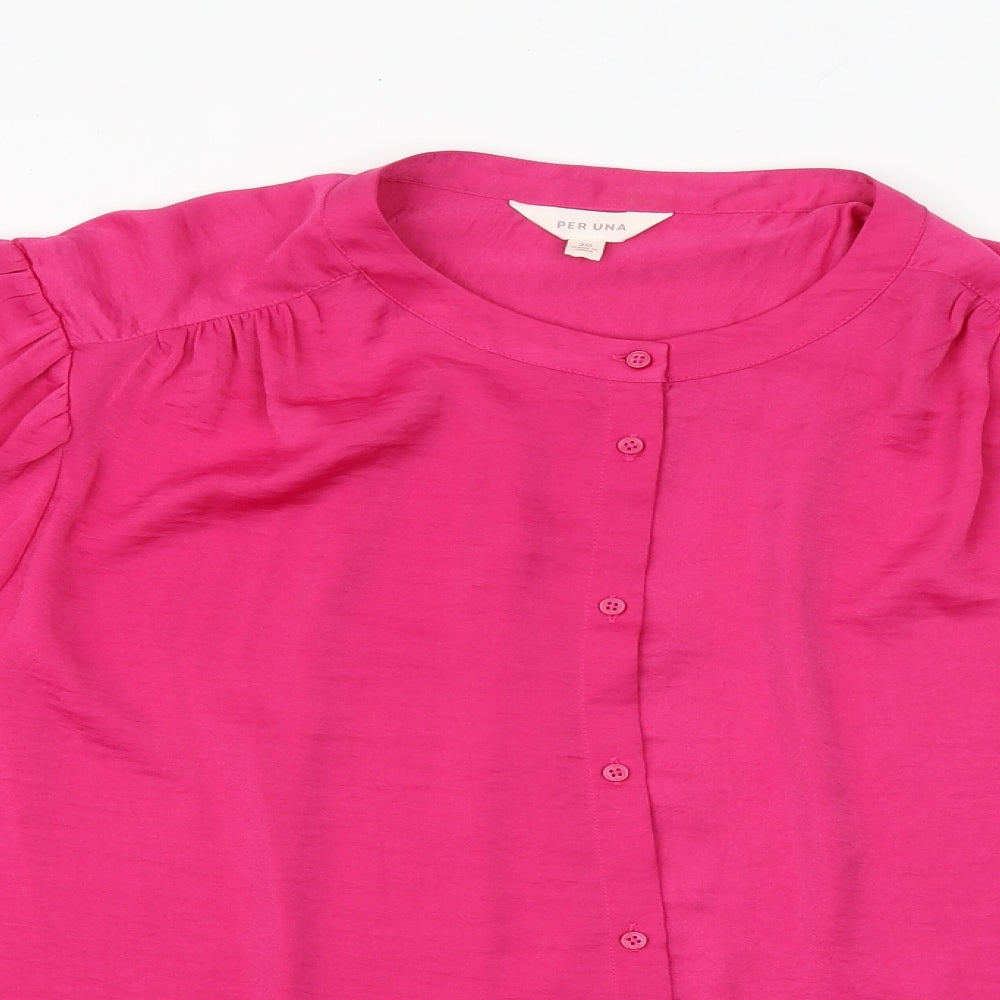 Marks and Spencer Womens Pink Polyester Basic Button-Up Size 20 V-Neck