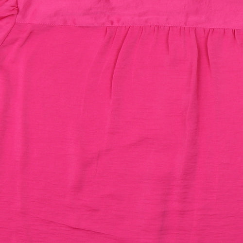 Marks and Spencer Womens Pink Polyester Basic Button-Up Size 20 V-Neck