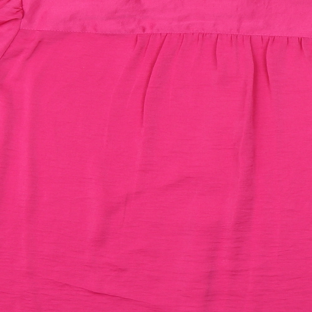 Marks and Spencer Womens Pink Polyester Basic Button-Up Size 20 V-Neck