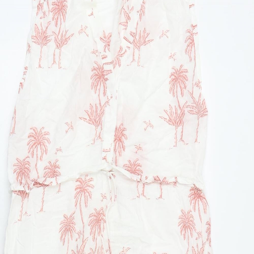 H&M Womens White Geometric Cotton A-Line Size S V-Neck Tie - Palm Tree