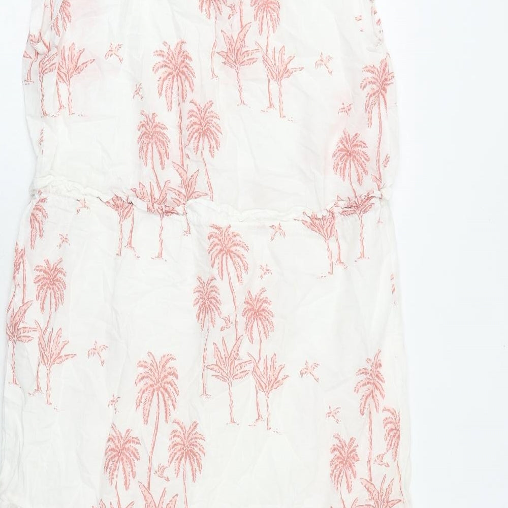 H&M Womens White Geometric Cotton A-Line Size S V-Neck Tie - Palm Tree