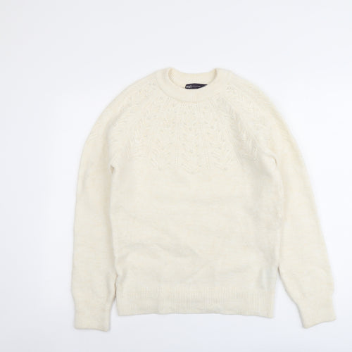 Marks and Spencer Womens Ivory Round Neck Acrylic Pullover Jumper Size XS