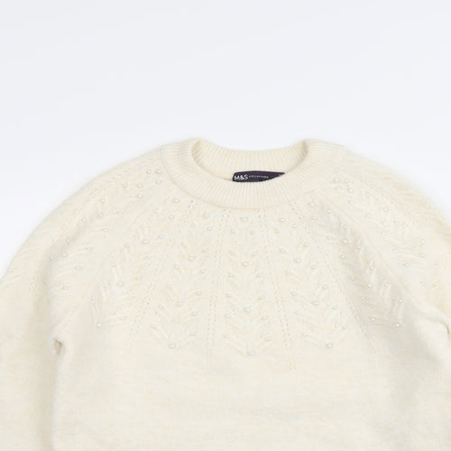 Marks and Spencer Womens Ivory Round Neck Acrylic Pullover Jumper Size XS