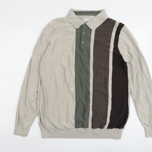 Autograph Mens Beige Collared Cotton Pullover Jumper Size XL Long Sleeve