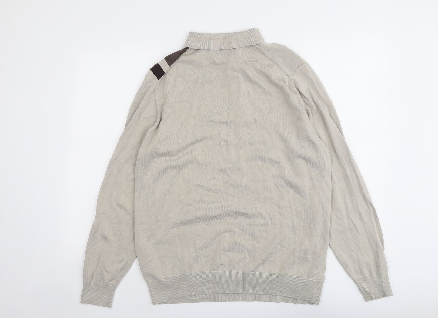 Autograph Mens Beige Collared Cotton Pullover Jumper Size XL Long Sleeve