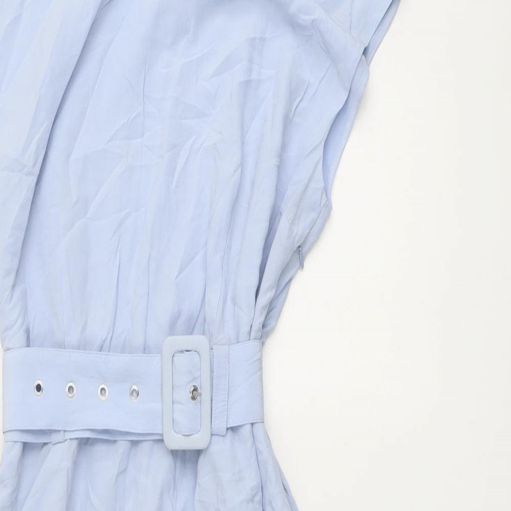 Modern Rarity Womens Blue Polyester Shift Size 10 High Neck Zip