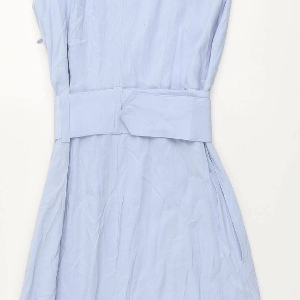 Modern Rarity Womens Blue Polyester Shift Size 10 High Neck Zip