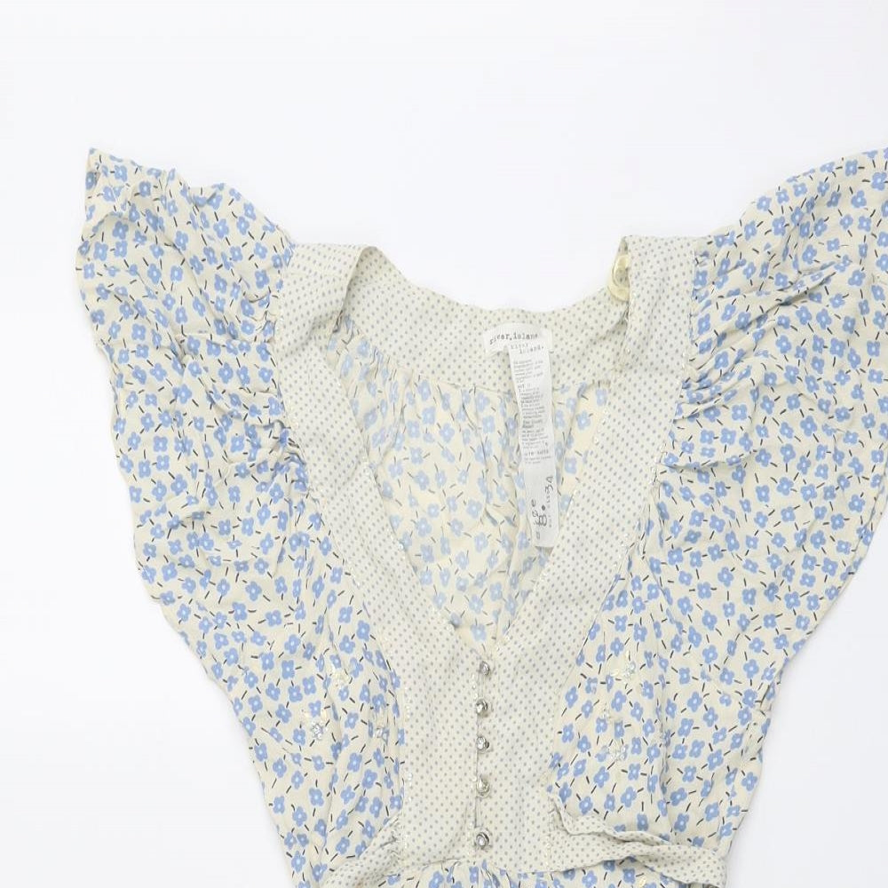 River Island Womens Beige Floral Viscose Basic Blouse Size 8 V-Neck