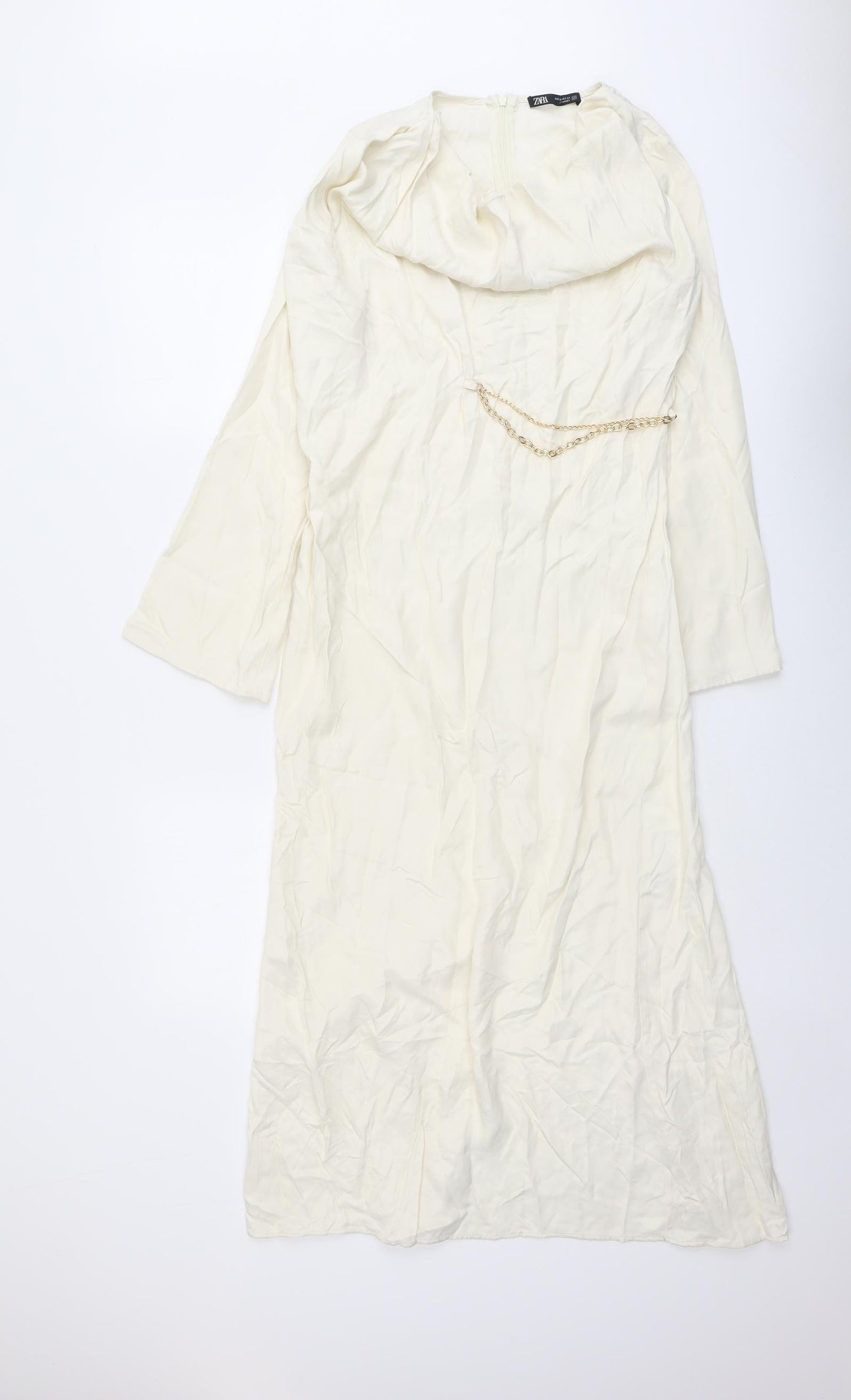 Zara Womens Beige Viscose A-Line Size XS Cowl Neck Zip