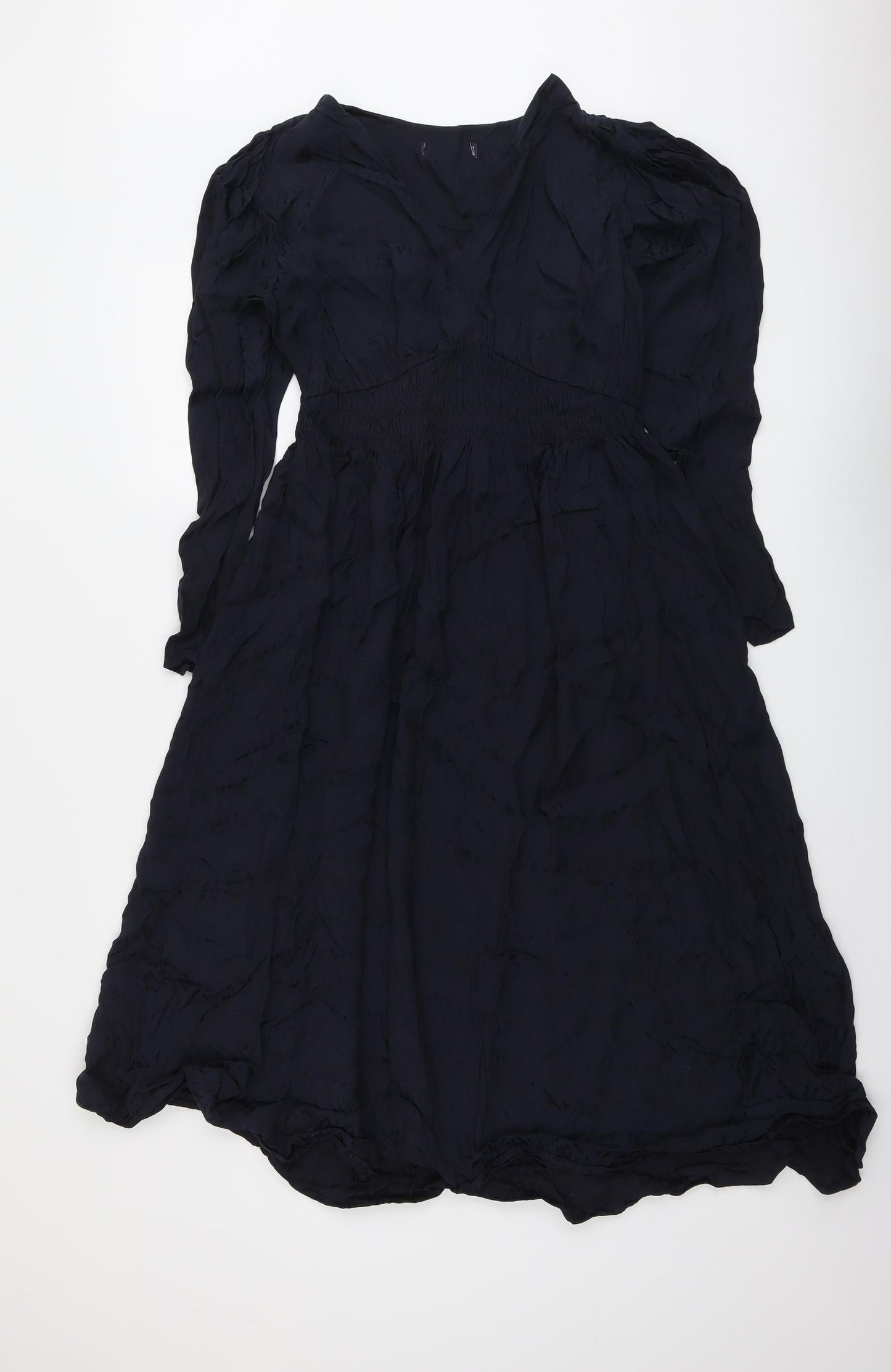Marks and Spencer Womens Blue Polyester A-Line Size 10 V-Neck Zip
