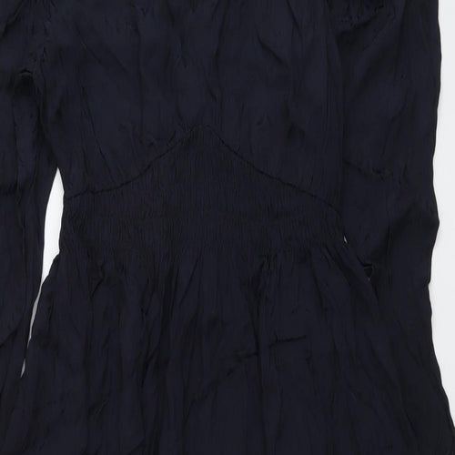 Marks and Spencer Womens Blue Polyester A-Line Size 10 V-Neck Zip