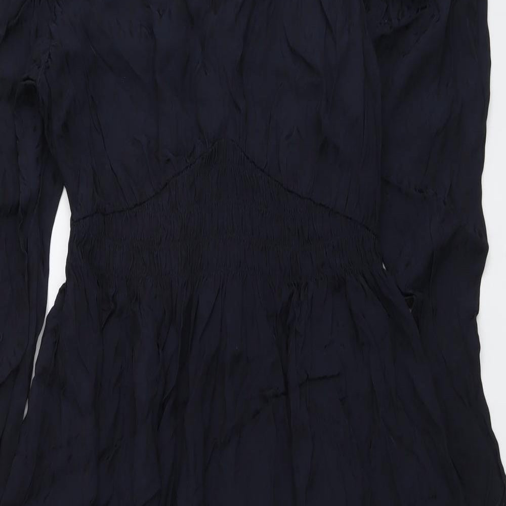 Marks and Spencer Womens Blue Polyester A-Line Size 10 V-Neck Zip