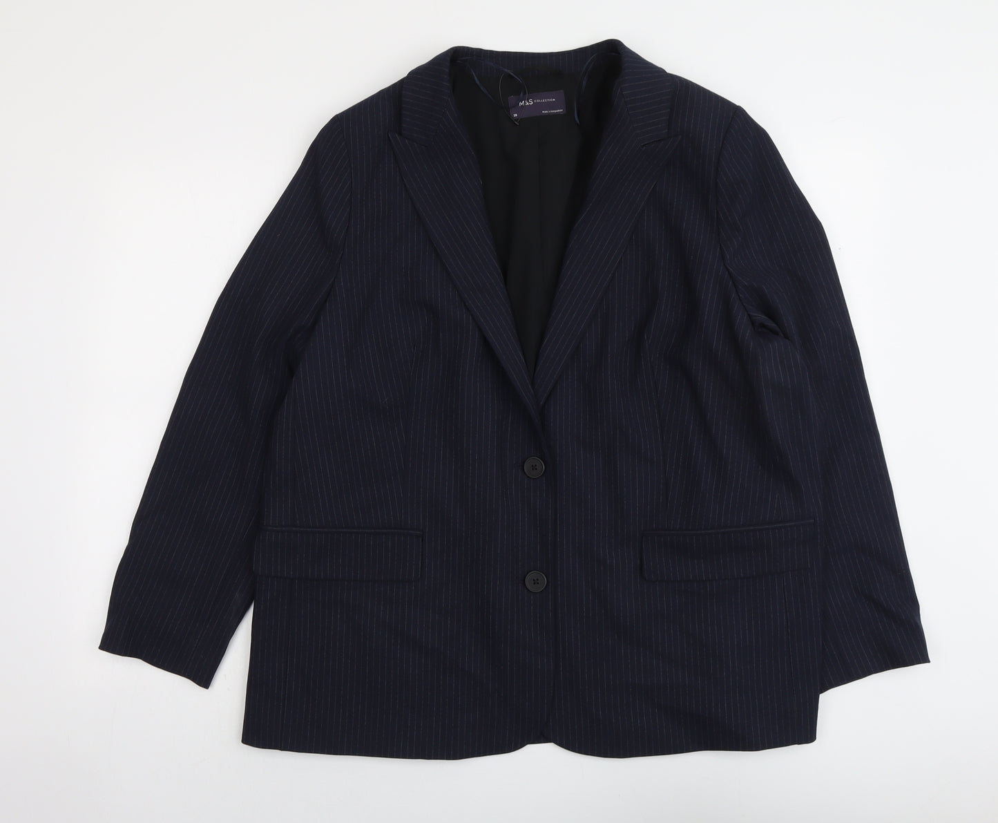Marks and Spencer Womens Blue Pinstripe Polyester Jacket Suit Jacket Size 20