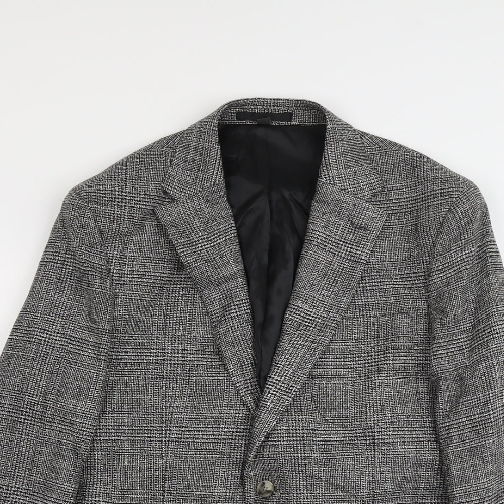 Marks and Spencer Mens Grey Plaid Viscose Jacket Blazer Size 40 Regular