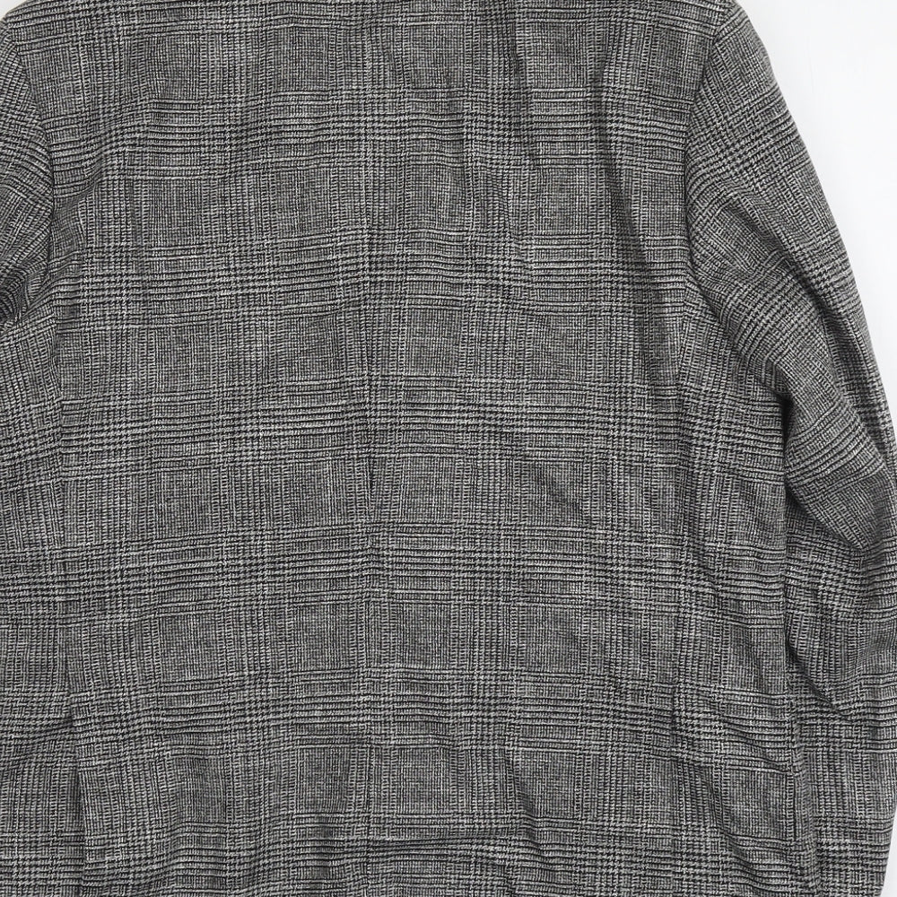 Marks and Spencer Mens Grey Plaid Viscose Jacket Blazer Size 40 Regular