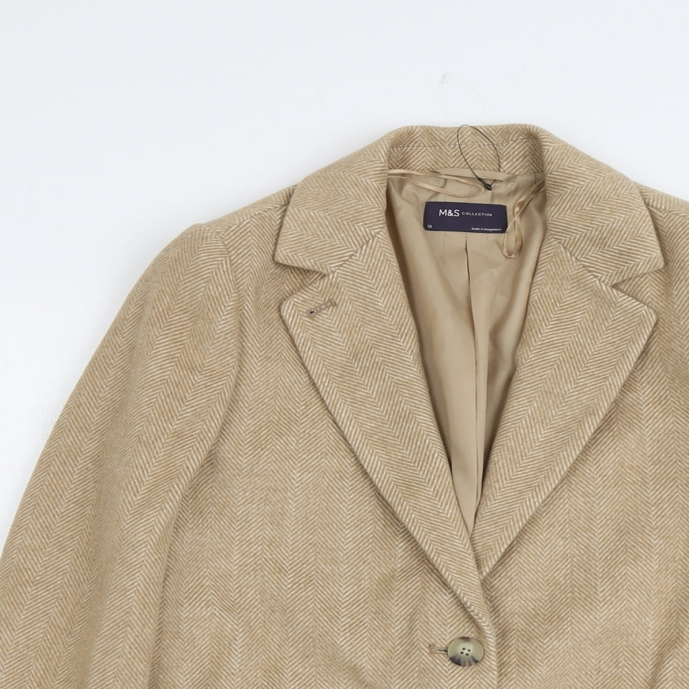 Marks and Spencer Womens Beige Geometric Jacket Blazer Size 12 Button